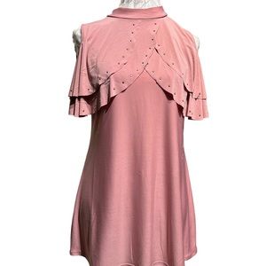 Bellini rose pink blouse cold shoulder flutter neckline gold stud detail…